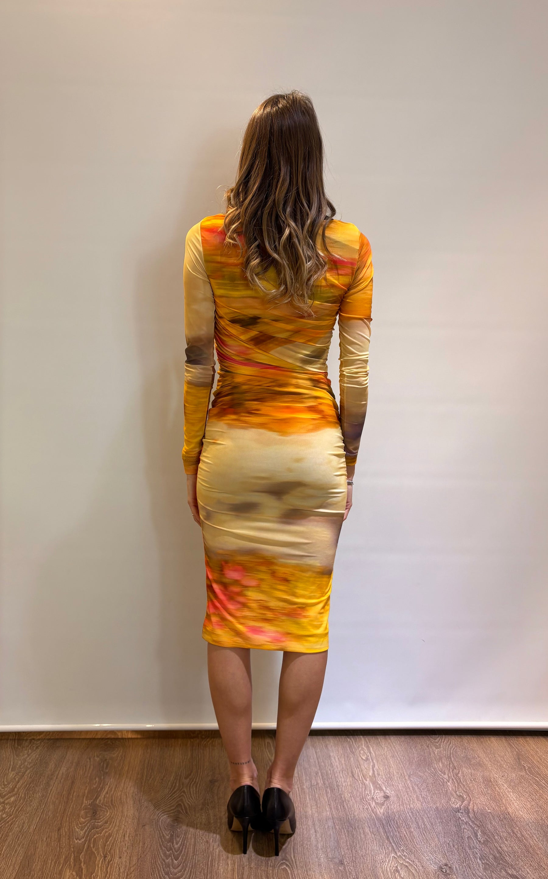 Vestito midi aderente stampa paesaggio