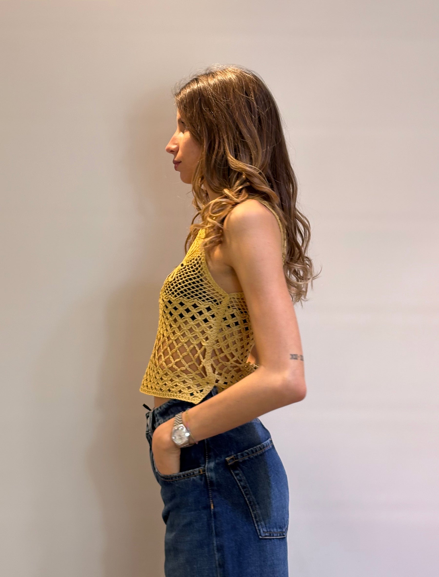 Top senza maniche crochet traforato