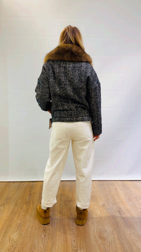 Chiodo in lana con collo in ecopelliccia