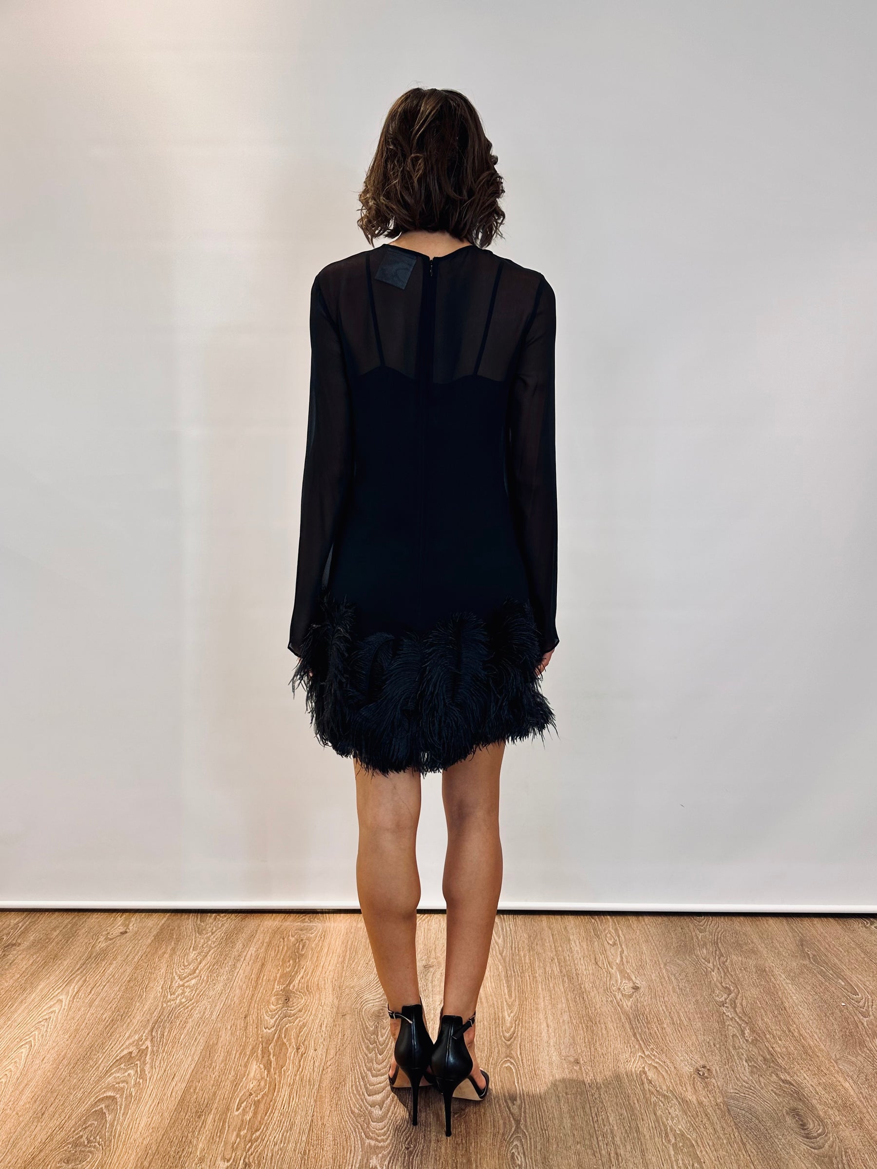 Abito in tulle e piume