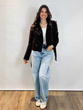 Chiodo in suede con frange