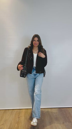 Chiodo in suede con frange